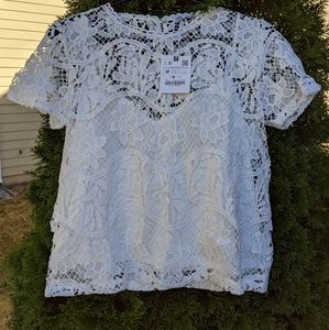 Zara White lace crop top blouse